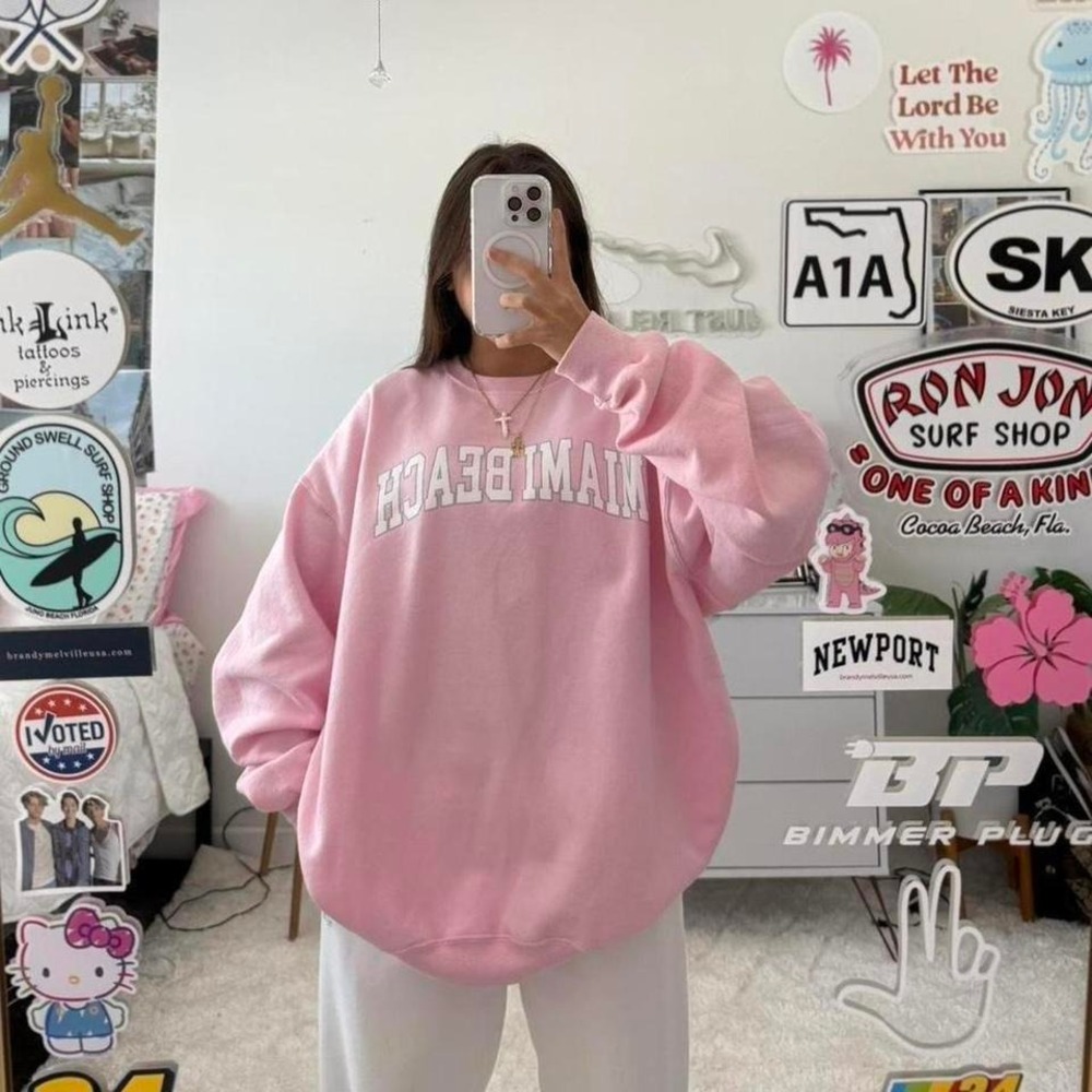 Pink Miami Beach Florida oversized crewneck sweatshirt